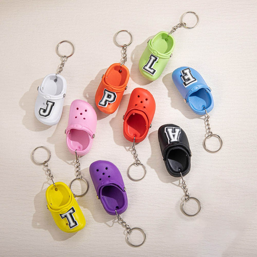 Custom Mini Croc Keychains, Rubber Slipper Keychains Cute Charms Little Shoes, Girls Boys Lovely Backpack Key Buckles for Birthdays Gift (Set of 2)