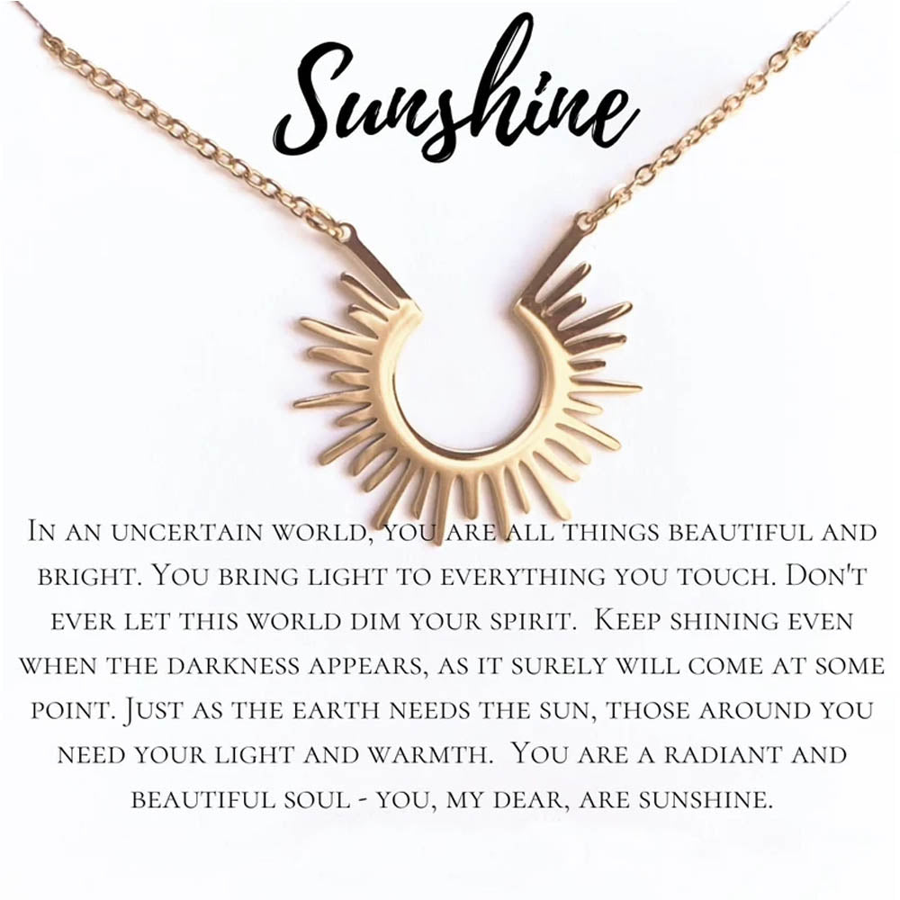 Sunshine Pendant Necklace with Inspirational Message- Stainless Steel