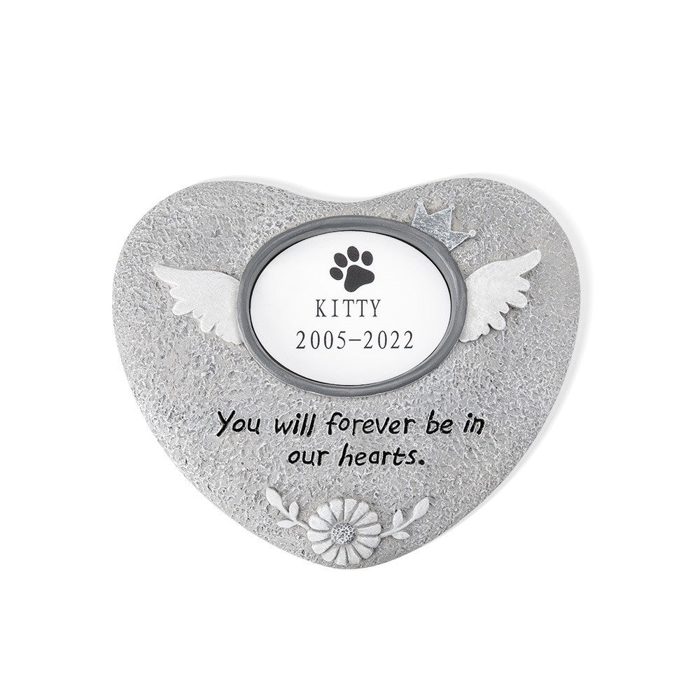 Text Custom Paw Print Pet Memorial Stone, Resin Simulation Memorial Text   Stone, Heart Memorial Stone, Pet Tombstone for Cat/Dog, Pet Headstone, Pet Grave Marker