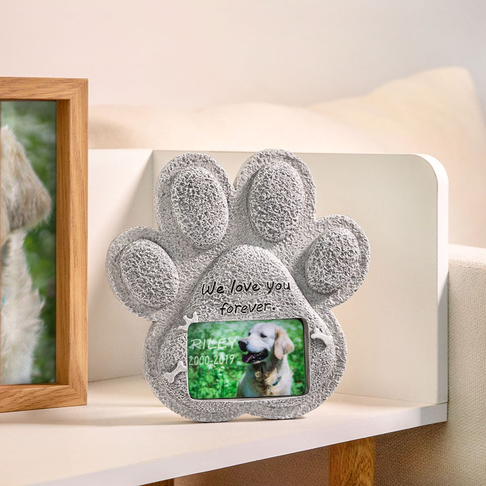 Text Custom Paw Print Pet Memorial Stone, Resin Simulation Memorial Text   Stone, Heart Memorial Stone, Pet Tombstone for Cat/Dog, Pet Headstone, Pet Grave Marker