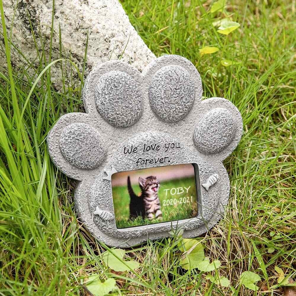 Photo Custom Paw Print Pet Memorial Stone, Resin Simulation Memorial Stone, Heart Memorial Stone, Pet Tombstone for Cat/Dog, Pet Headstone, Pet Grave Marker