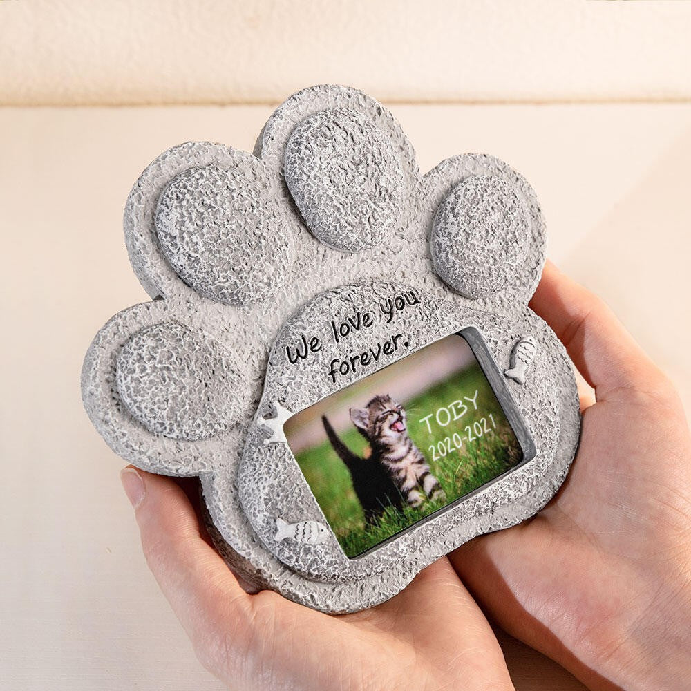 Text Custom Paw Print Pet Memorial Stone, Resin Simulation Memorial Text   Stone, Heart Memorial Stone, Pet Tombstone for Cat/Dog, Pet Headstone, Pet Grave Marker