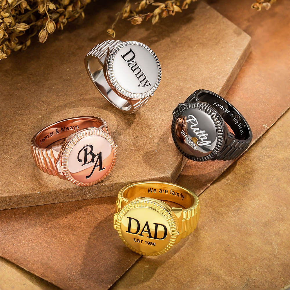 Custom Photo Engraved Signet Ring, Sterling Silver 925 Personalized Photo Locket Ring, Birthday/Father's Day/Memorial Gift for Dad/Husband/Lover