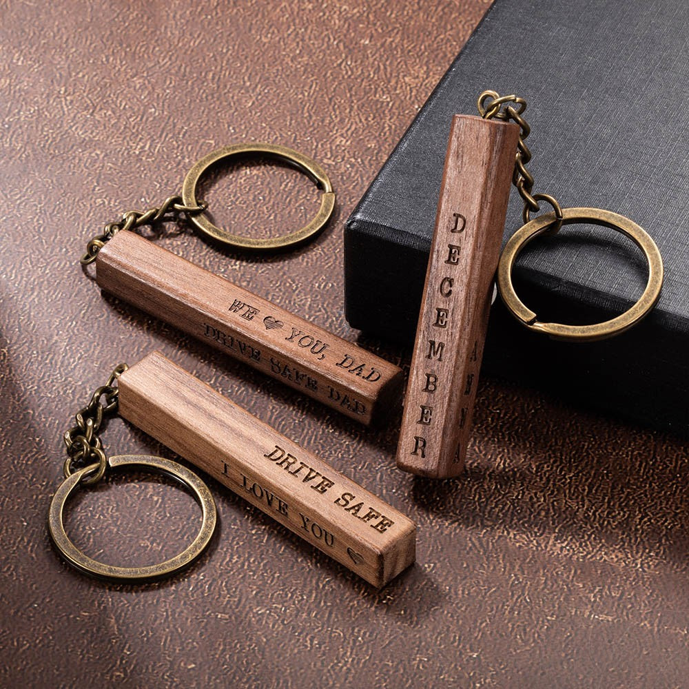 Personalized Wooden Bar Keychain, Engraved Keyring for Men, Car key Accessory, Father's Day Gift, Gift for Father/Grandpa/Husband