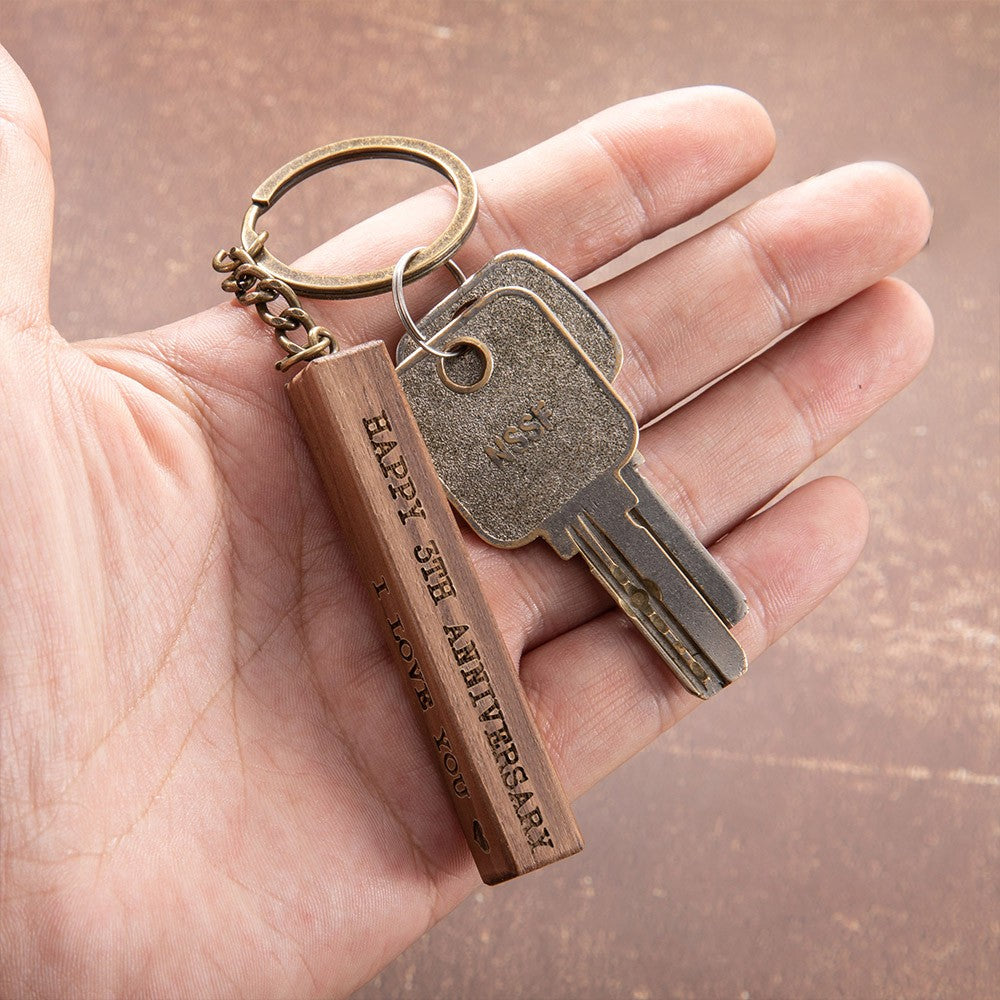 Personalized Wooden Bar Keychain, Engraved Keyring for Men, Car key Accessory, Father's Day Gift, Gift for Father/Grandpa/Husband