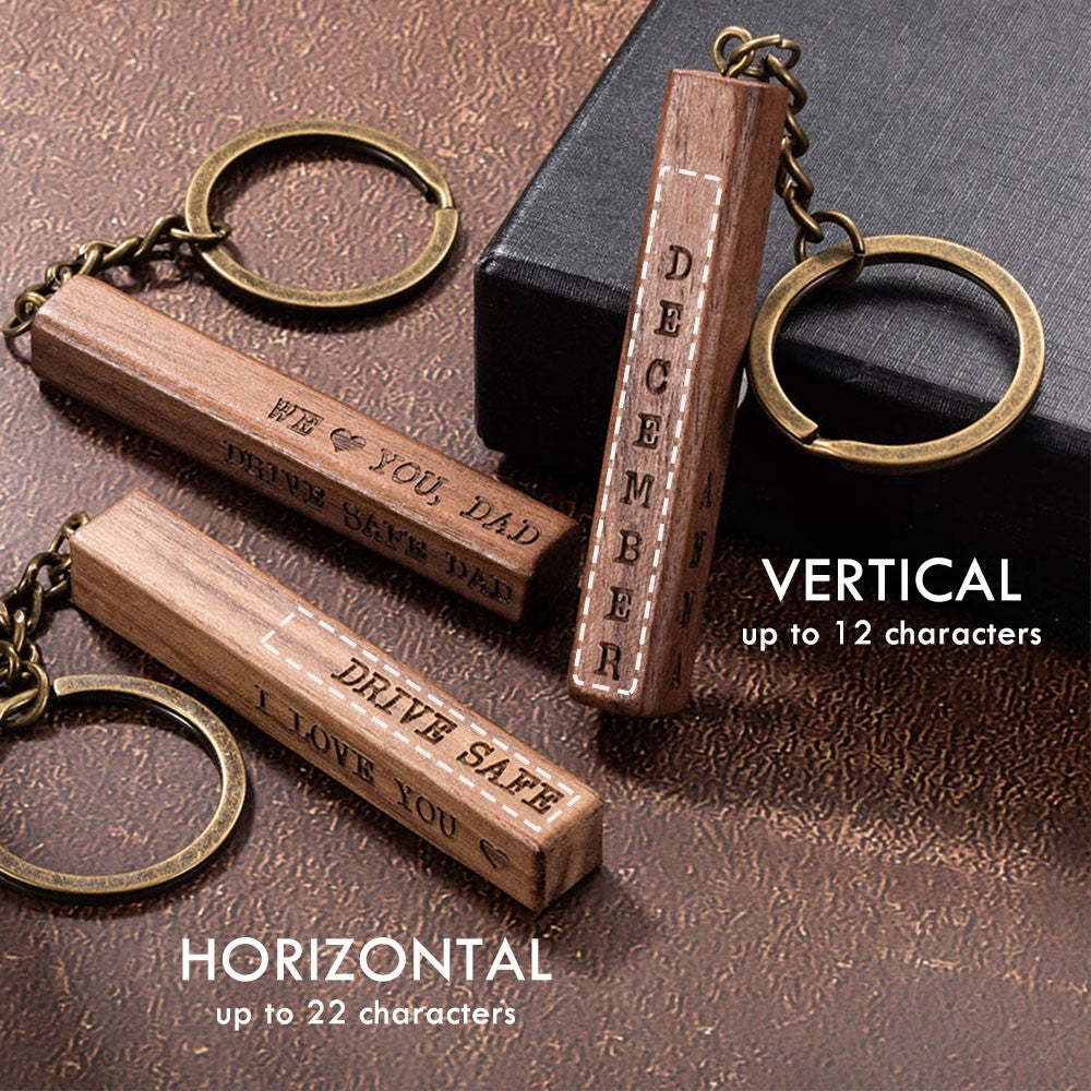 Personalized Wooden Bar Keychain, Engraved Keyring for Men, Car key Accessory, Father's Day Gift, Gift for Father/Grandpa/Husband