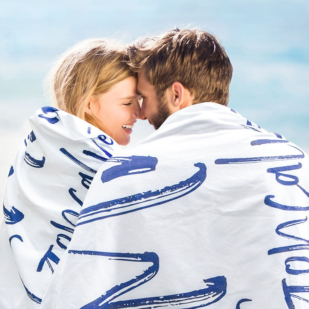 Custom Name Honeymoon Beach Towels 2PCS Set, Just Married Mr and Mrs Couple's Beach Towels, Wedding/Honeymoon/Anniversary Gift for Newlyweds/Couples