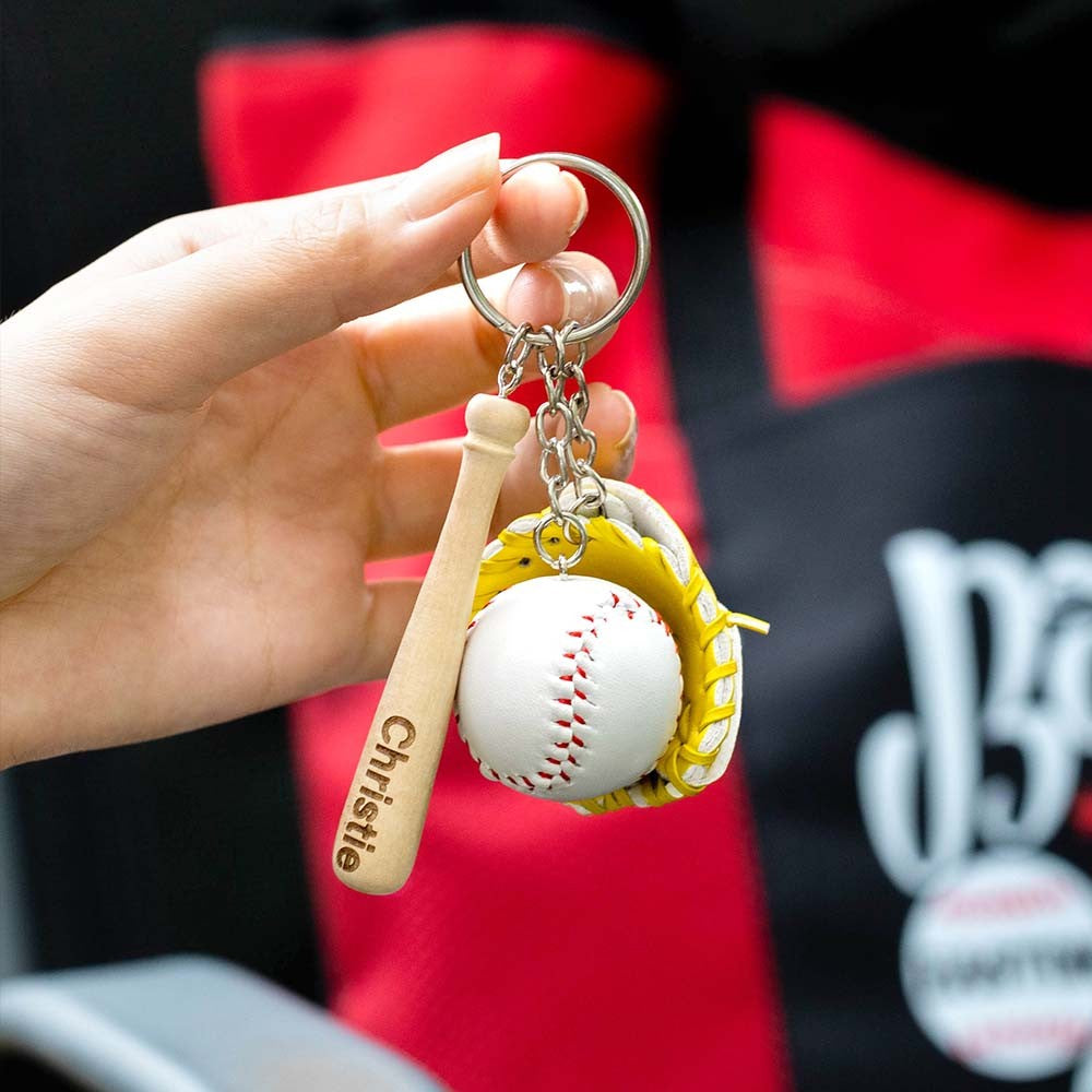 Personalized Mini Baseball Keychain, Engraved Name Bat Keyring, Team Gift, Sports Jewelry, Father's Day Gift, Gift for Baseball Lovers/Coach/Dad/Him