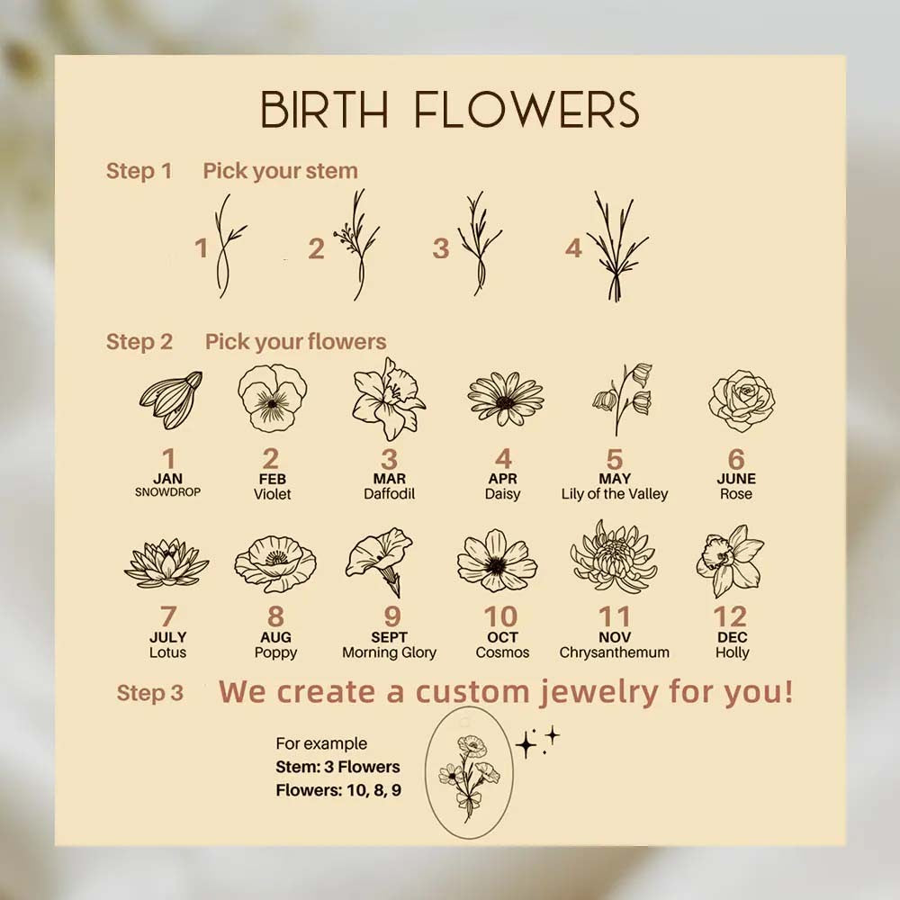 Custom Birth Flowers Signet Ring, Sterling Silver Birth Flowers Bouquet Zircon Family Ring