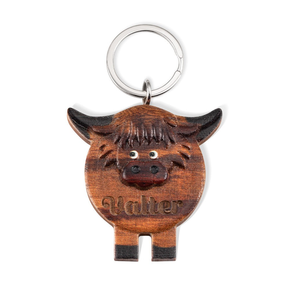 Personalized Highland Cow Keychain, Custom Highland Cow Gift, Wooden Cow Accessories, Cute Keychain, Name Keychain