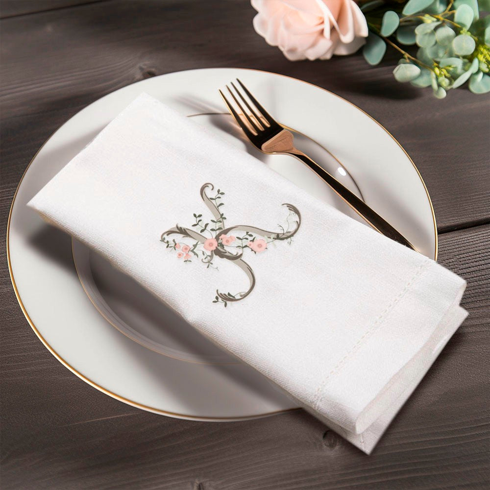 Custom Floral Letter Printed Linen Napkin, Personalized Printed Monogrammed Dinner Napkin, Mother's Day/Wedding/Cocktail Party Gift