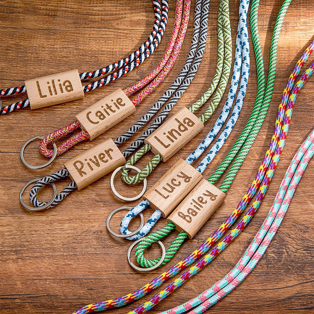 Personalized Name Lanyard in 8 Colors, Wooden Keychain, Nylon Rope, Bag accessory, Gift for Staff/Teacher, Back to School/Teachers' Day Gift