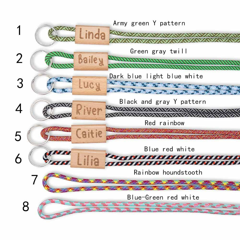 Personalized Name Lanyard in 8 Colors, Wooden Keychain, Nylon Rope, Bag accessory, Gift for Staff/Teacher, Back to School/Teachers' Day Gift