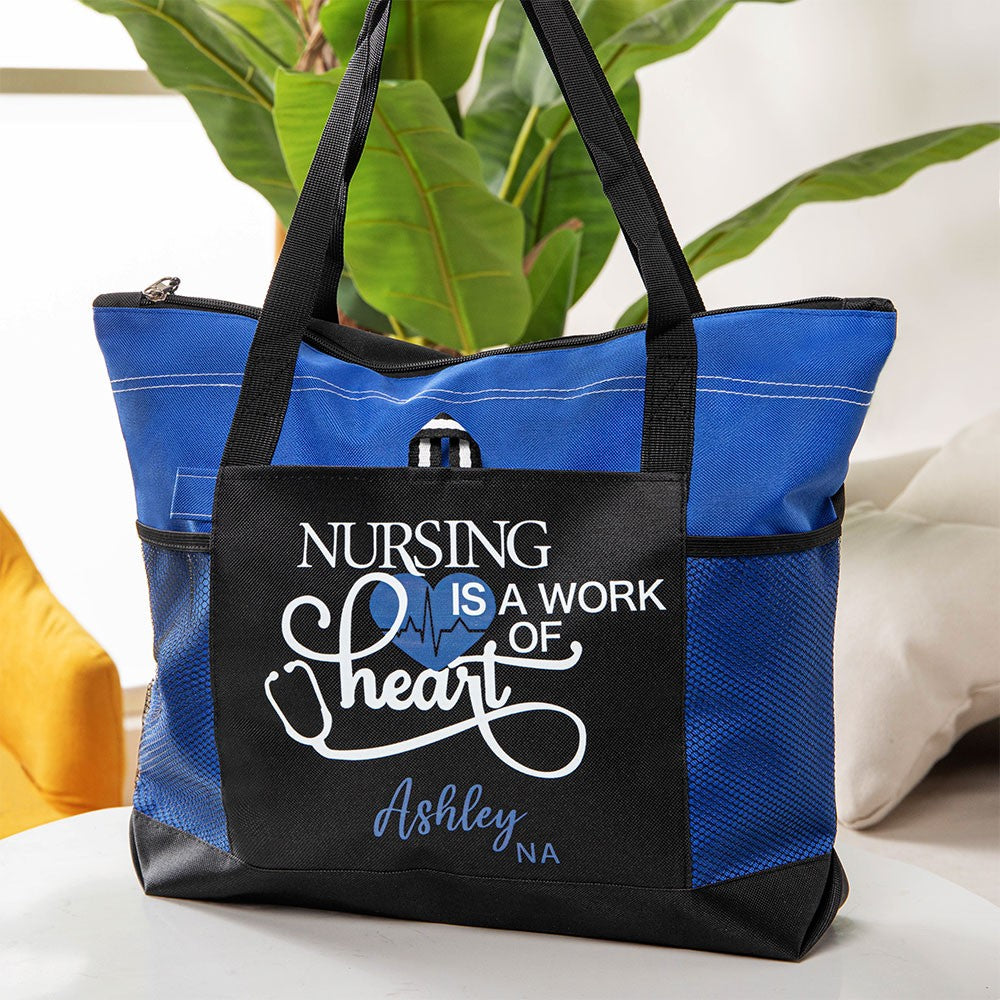 Personalized Large Nurse Tote Bag for Work, Canvas Nursing Bag with Zippered, RN CNA LPN Nurse Week Gift, Appreciation Gift, Custom Graduation Gift