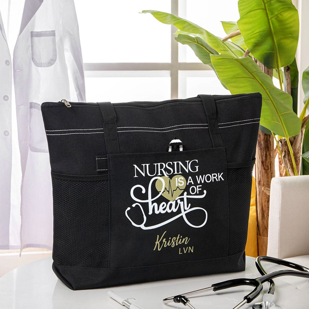 Personalized Large Nurse Tote Bag for Work, Canvas Nursing Bag with Zippered, RN CNA LPN Nurse Week Gift, Appreciation Gift, Custom Graduation Gift