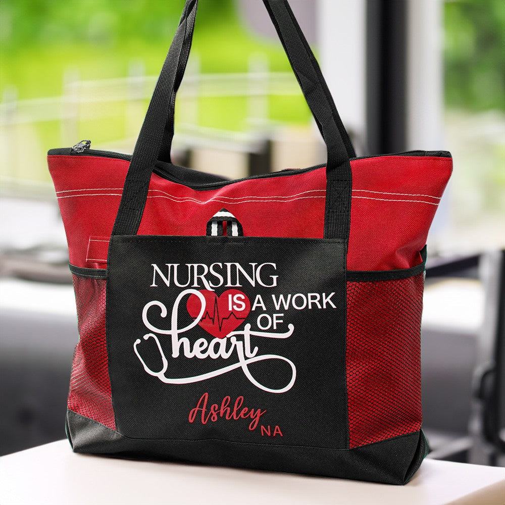 Personalized Large Nurse Tote Bag for Work, Canvas Nursing Bag with Zippered, RN CNA LPN Nurse Week Gift, Appreciation Gift, Custom Graduation Gift