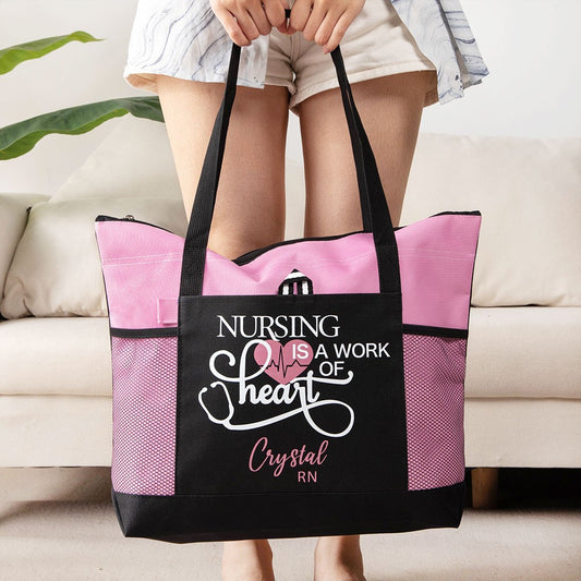 Personalized Large Nurse Tote Bag for Work, Canvas Nursing Bag with Zippered, RN CNA LPN Nurse Week Gift, Appreciation Gift, Custom Graduation Gift