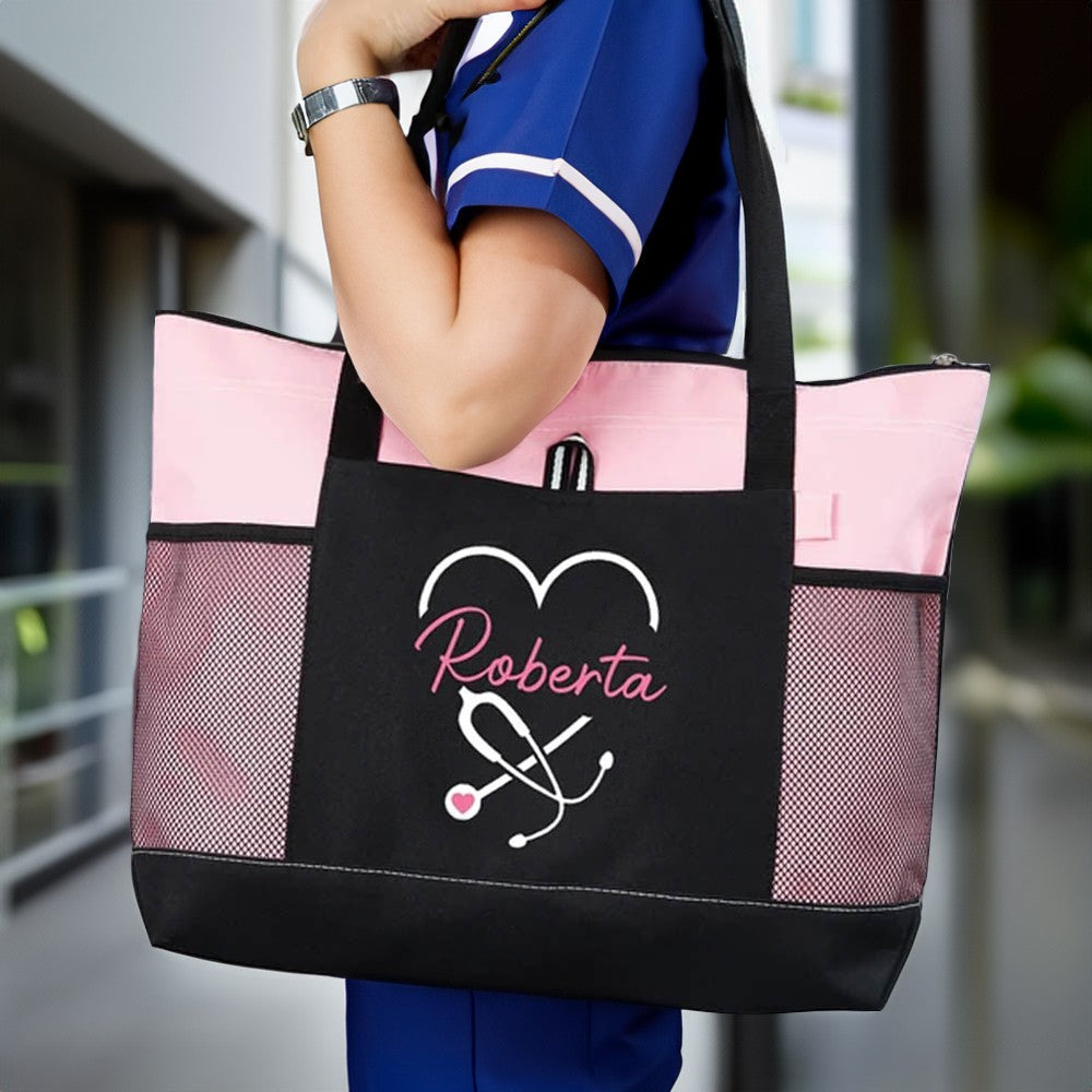 Personalized Name Nurse Tote Bag, Custom Nurse Canvas Tote Bag, Medical Tote Bag with Zipper, Nurse Week Gift, Appreciation Gifts for Nurse/Doctor