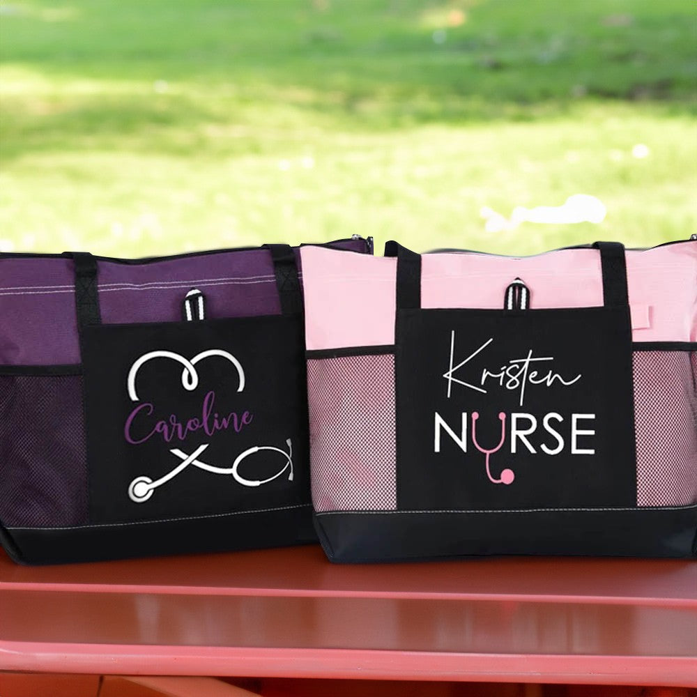 Personalized Name Nurse Tote Bag, Custom Nurse Canvas Tote Bag, Medical Tote Bag with Zipper, Nurse Week Gift, Appreciation Gifts for Nurse/Doctor