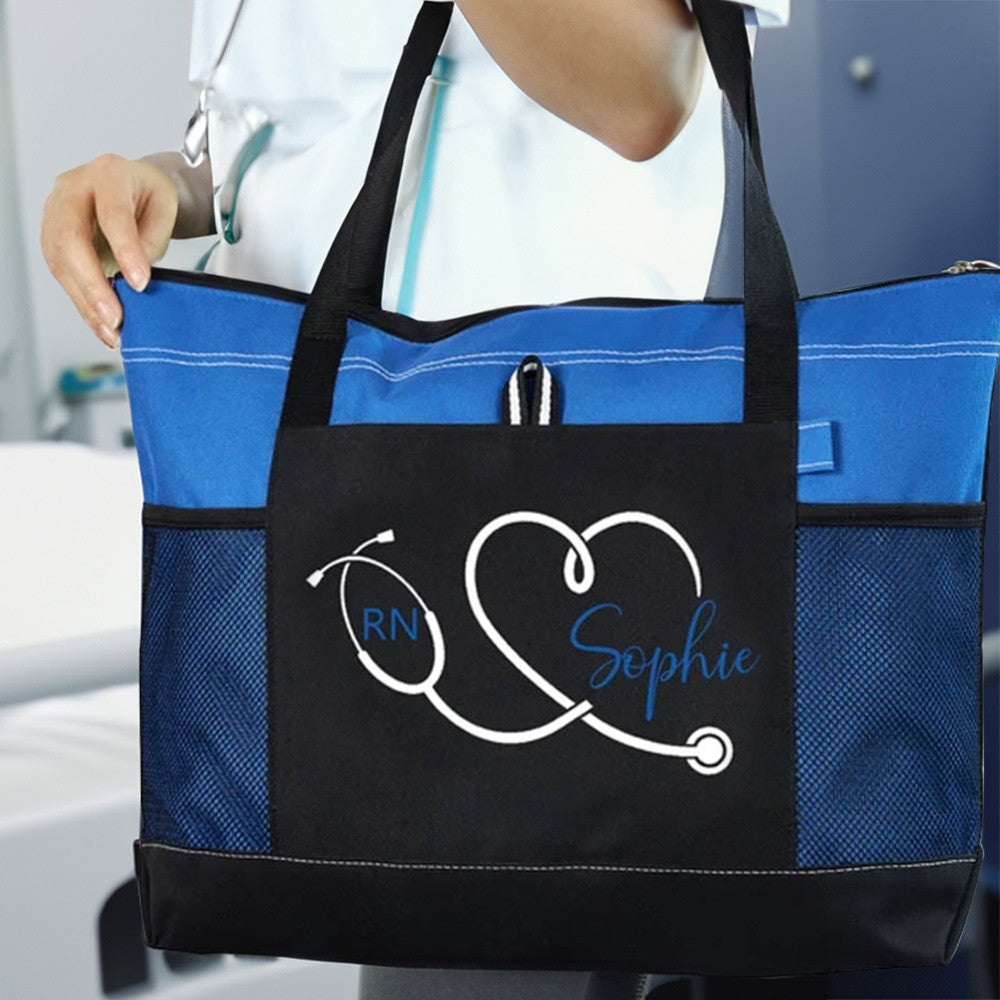 Personalized Name Nurse Tote Bag, Custom Nurse Canvas Tote Bag, Medical Tote Bag with Zipper, Nurse Week Gift, Appreciation Gifts for Nurse/Doctor