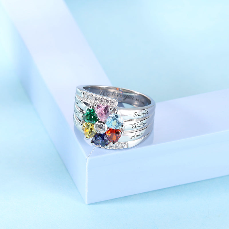 Personalized 6 Birthstone Heart Ring