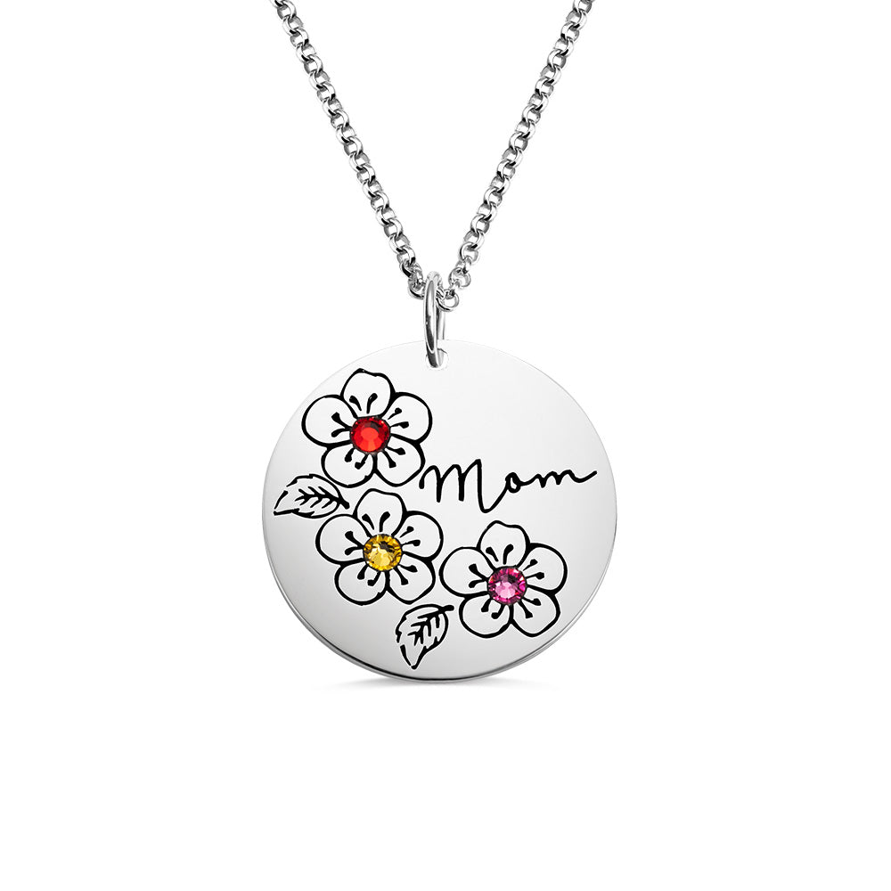 Personalized Birthstone Flower Necklace Gifts for Mother-Stainless Steel