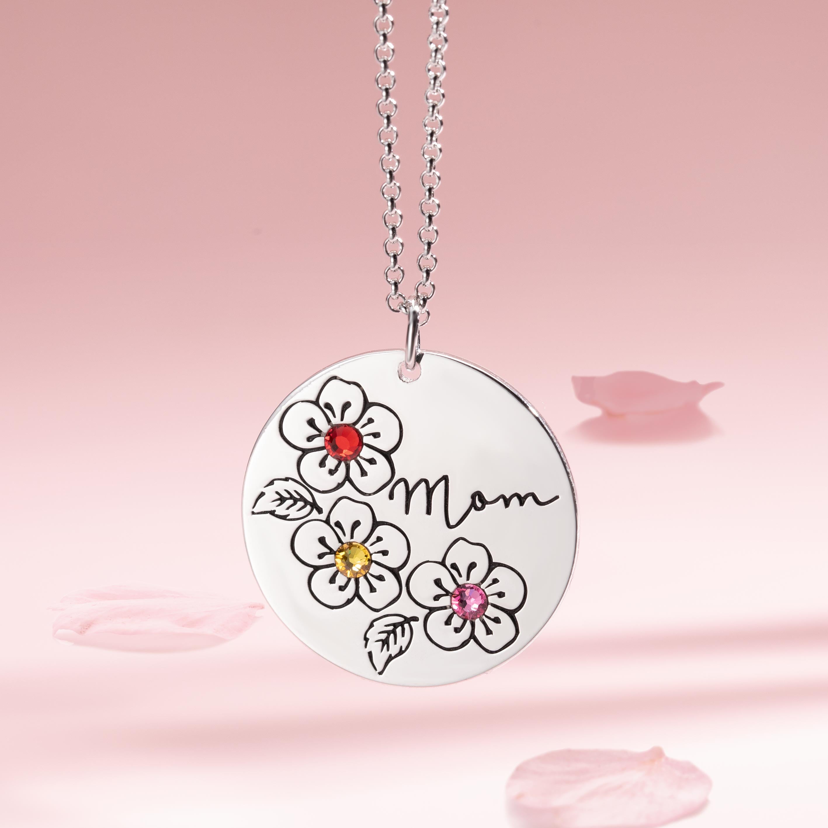 Personalized Birthstone Flower Necklace Gifts for Mother-Stainless Steel