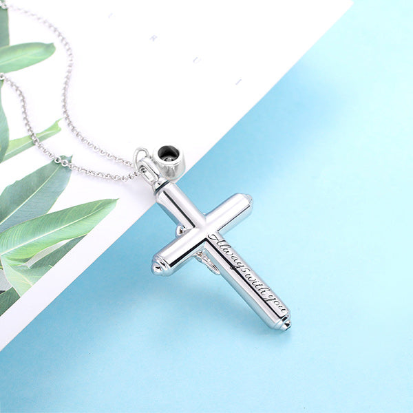 Engraved Cross Keepsake Urn Necklace in Silver