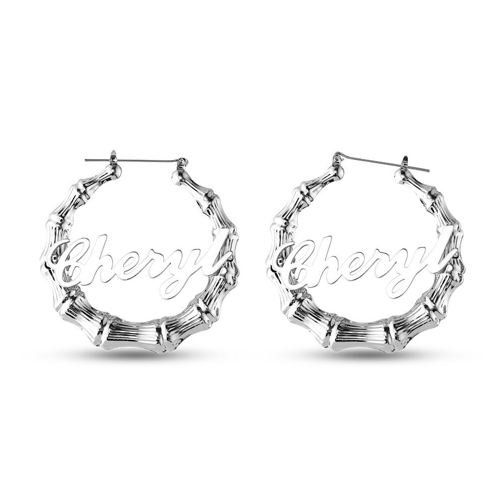 Personalized Name Bamboo Hoop Earrings