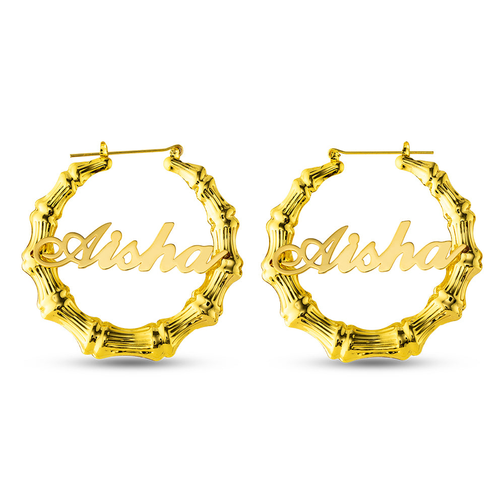 Personalized Name Bamboo Hoop Earrings