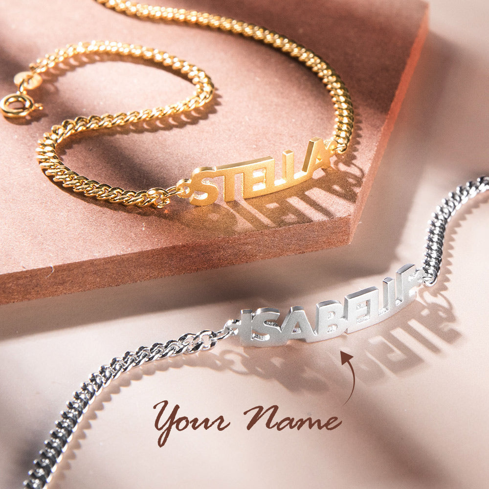 Personalized Bold Curb Chain Name Bracelet Sterling Silver