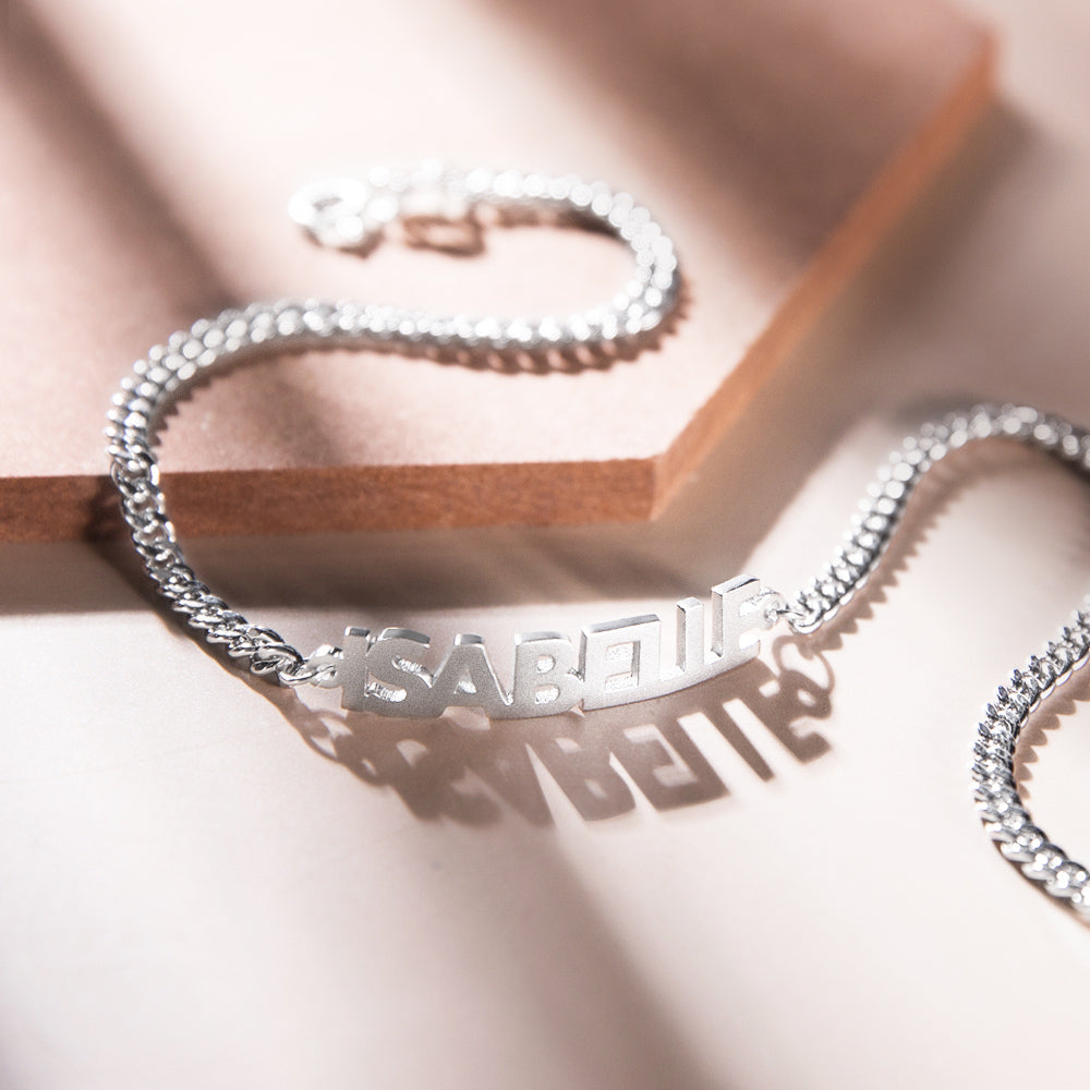 Personalized Bold Curb Chain Name Bracelet Sterling Silver