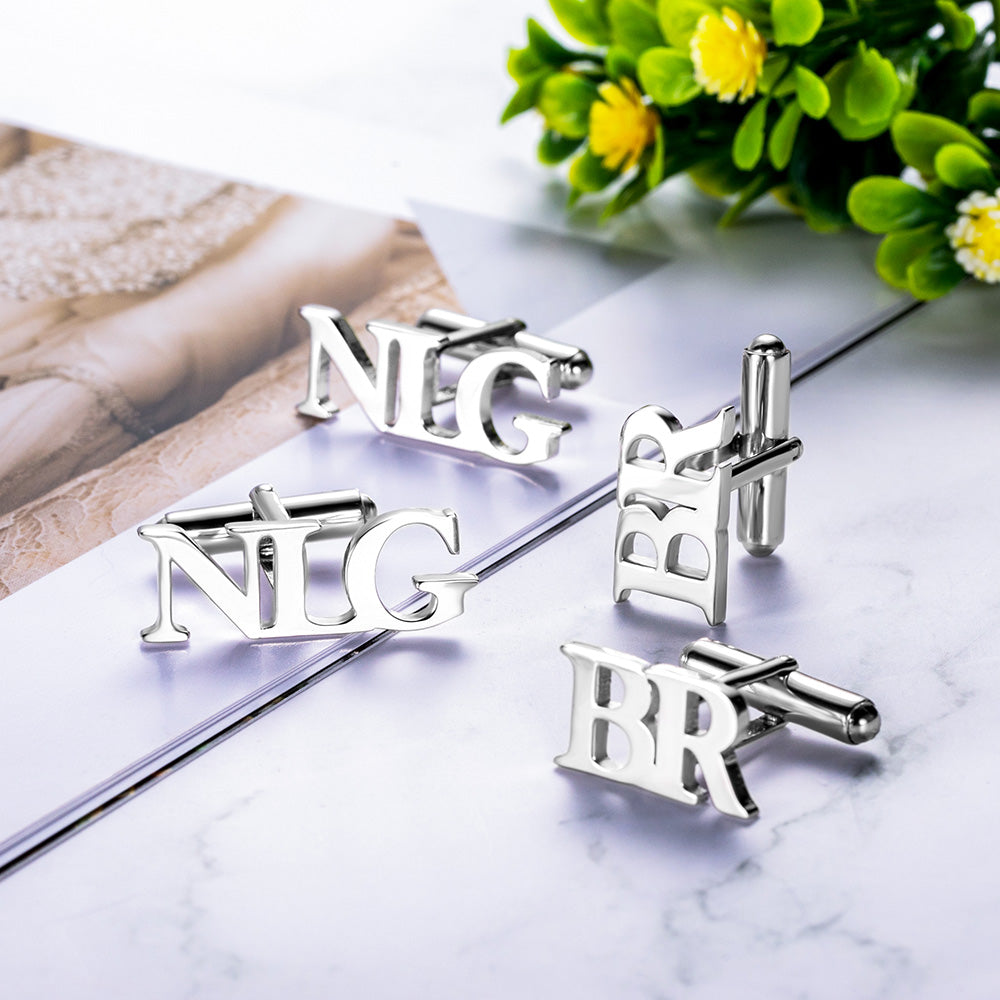 Personalized Stainless Steel Letter Name Cufflinks Gift Cards Set