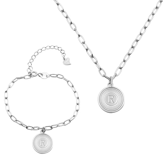 Personalized Initial Link Necklace & Bracelet Set-Sterling Silver 925