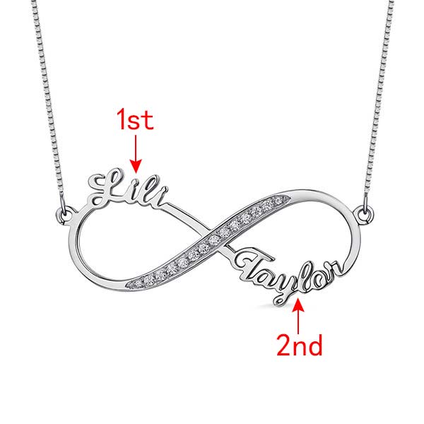 Custom Infinity 2 Names CZ Necklace Sterling Silver