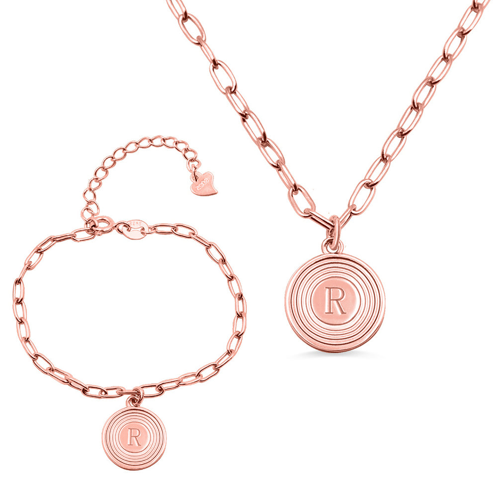 Personalized Initial Link Necklace & Bracelet Set-Stainless Steel