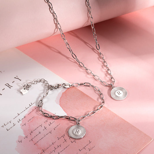 Personalized Initial Link Necklace & Bracelet Set-Stainless Steel