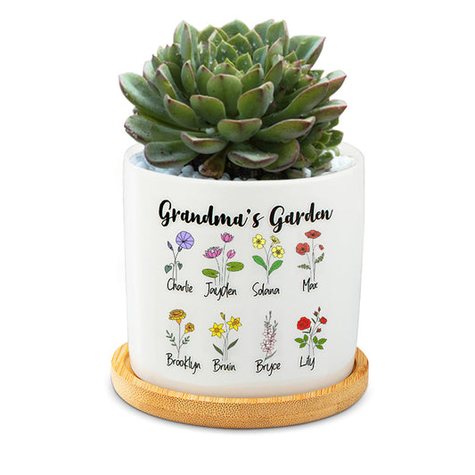 Personalized Ceramics Birth Flower Plant Pot Planter with Names Gift for Grandma Mom Large