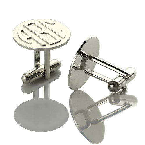 Personalized Men's Cufflinks Block Monogram Sterling Silver