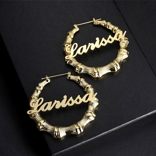 Personalized Name Bamboo Hoop Earrings