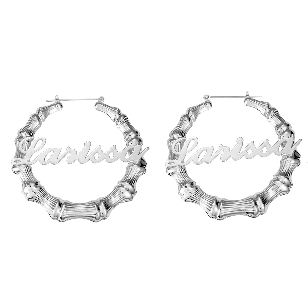 Personalized Name Bamboo Hoop Earrings