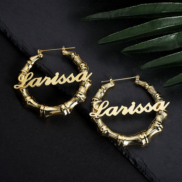 Personalized Name Bamboo Hoop Earrings