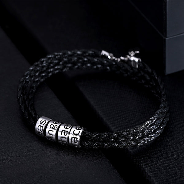 Personalized Beaded Men’s Silver Bracelet