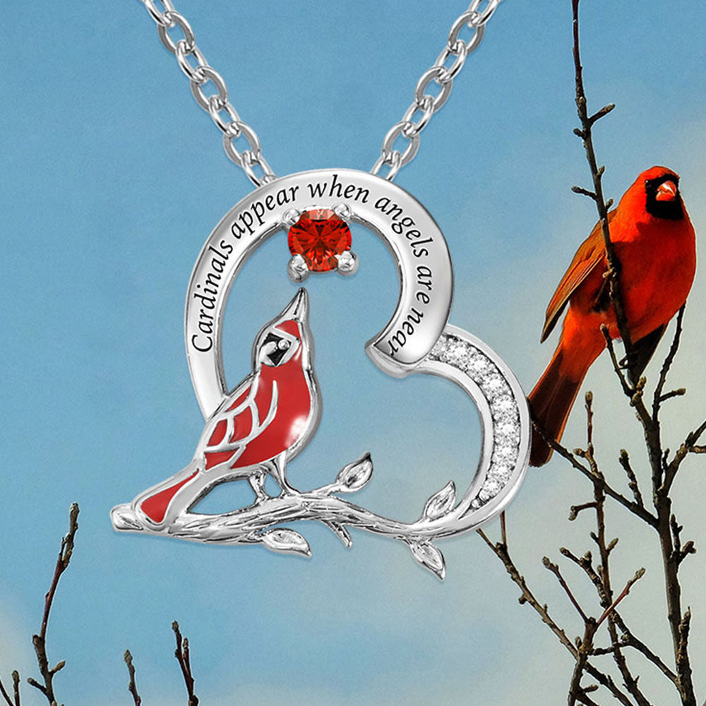 Personalized Cardinal Heart Pendant Necklace Sterling Silver 925