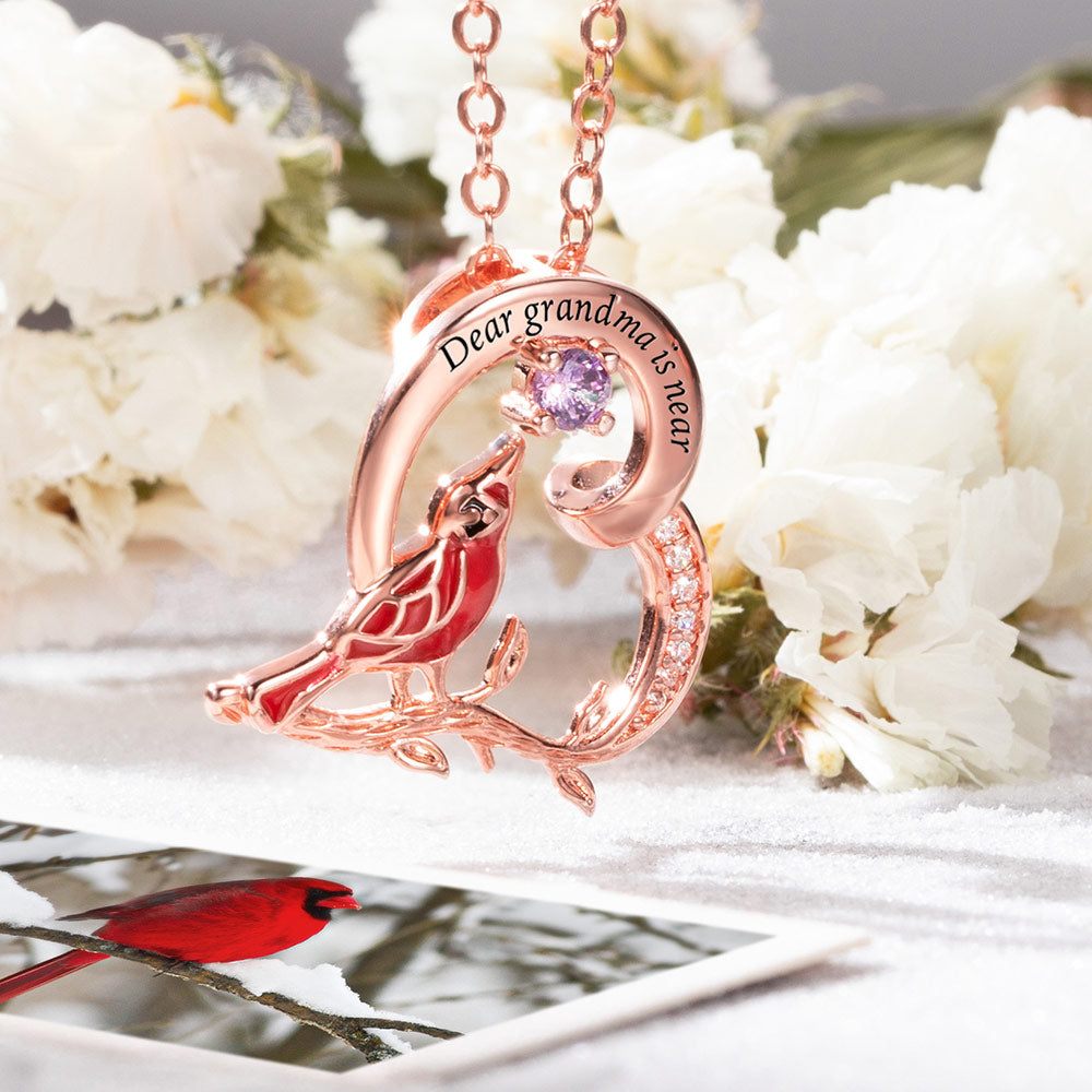 Personalized Cardinal Heart Pendant Necklace Sterling Silver 925