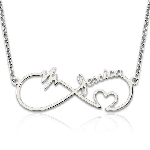 Infinity Heartbeat Necklace with Names Sterling Silver