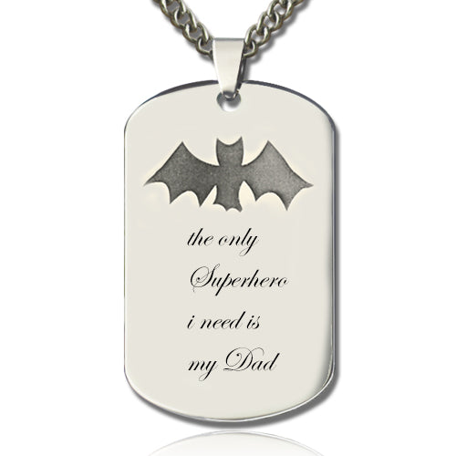 Titanium Steel Man's Dog Tag Bat Name Necklace