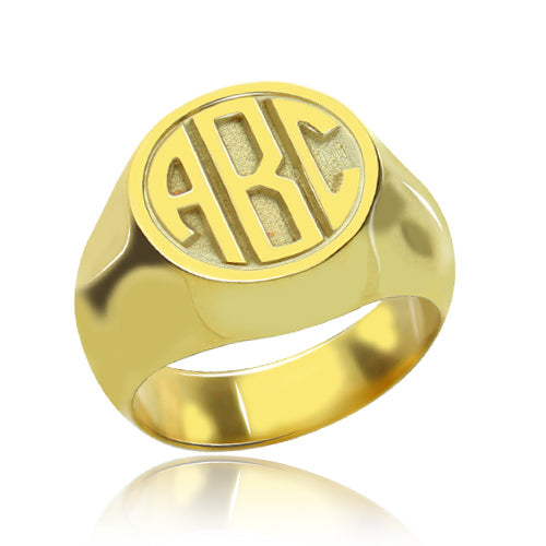 Customized Signet Ring with Block Monogram 18K Gold Plated Sterling Silver