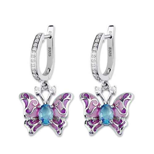 Butterfly Earring With Birthstones Platinum Plated