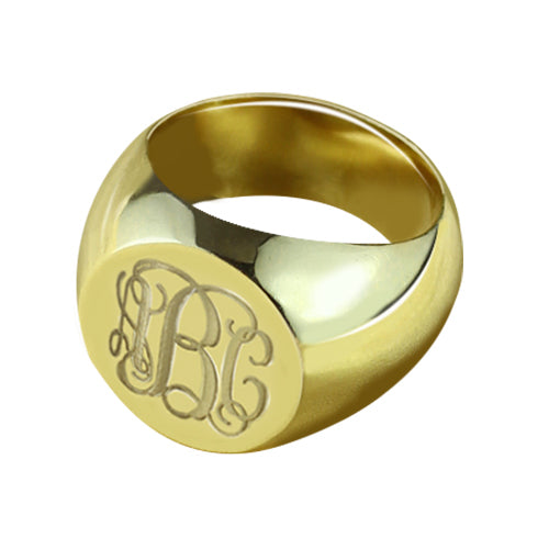 Engraved Circle Monogram Signet Ring 18K Gold Plated Sterling Silver